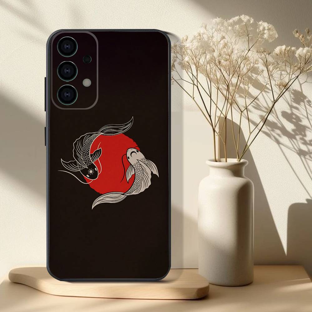 Koi Carp Fish Yin Yang Art Phone Case For Samsung S 25,24,23,22,30,21,10,9,Ultra,Plus,Lite,FE,4,5G Black Soft Case