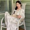 Свободная ночная рубашка женская для сна весна осень пижама с длинным рукавом с цветочным принтом домашняя одежда