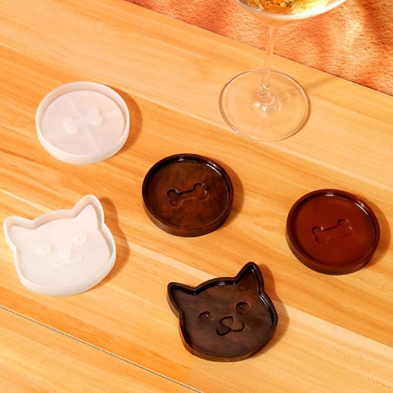 Милые Кошки Форма Кости Подставка под Стакан Силиконовые Формы для Смолы Подставка под Чашку для Питомца Силиконовая Форма Теплоизоляционная Подушка Формы для Домашних Украшений Инструмент