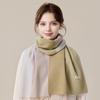 JIUMU Women's Pure Wool Color-block Knitted Scarf Shawl