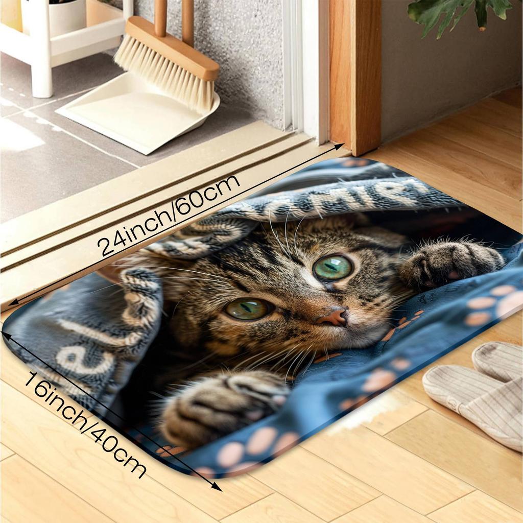 1Pcs Cat Peeking Under Mat with Paw Floor Mat Modern Kitchen Polyester Rug Non-Slip Colorful Indoor Carpet, For Home Bathroom Bedroom Living Room