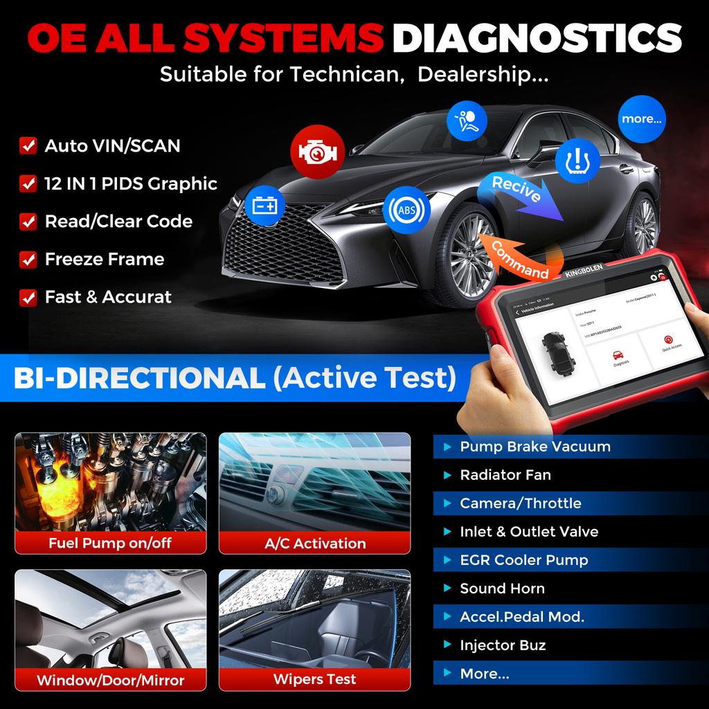 USA EU Warehouse Kingbolen K8 Pro Full System Bidirectional Scan Tool OBD2 CANFD & DOIP Bluetooth Diagnosis With Lifetime Free