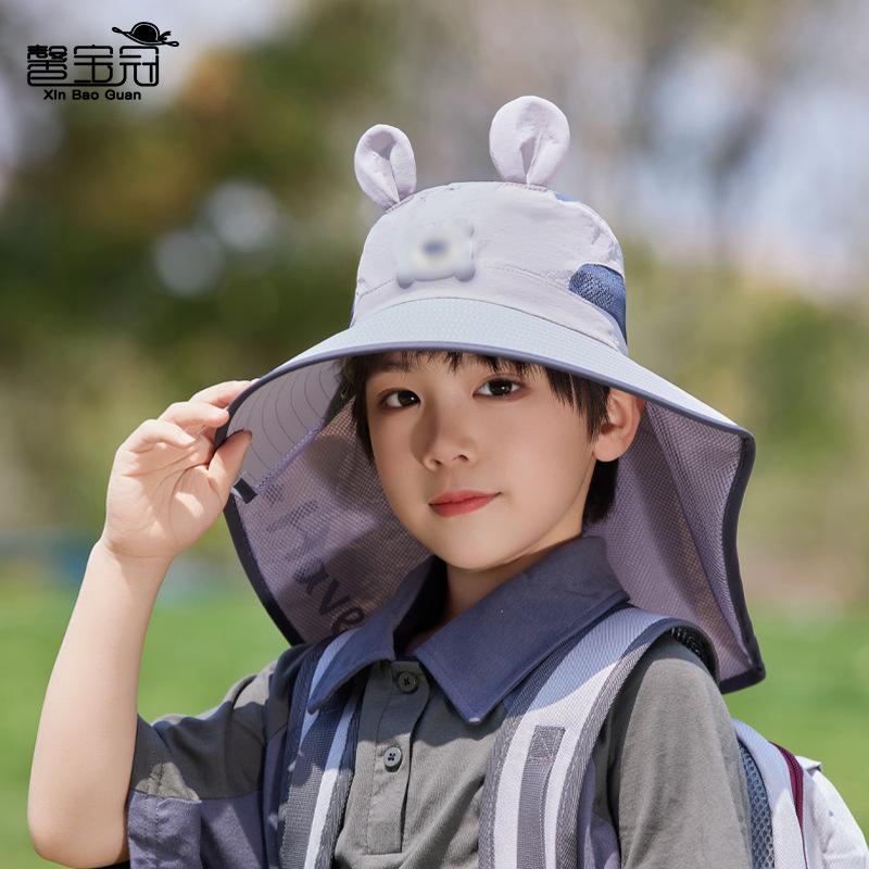 Children's hats boys and girls outdoor travel sun protection hat summer eaves shawl sun hat cartoon cute bucket hat