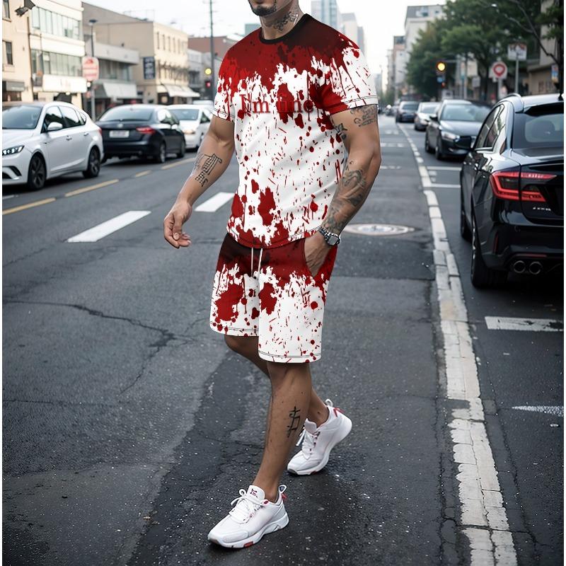 Летняя линия сращивания 3D принт футболки шорты комплекты мужские спортивные костюмы свободный короткий рукав футболка брюки комплект мужские костюмы одежда