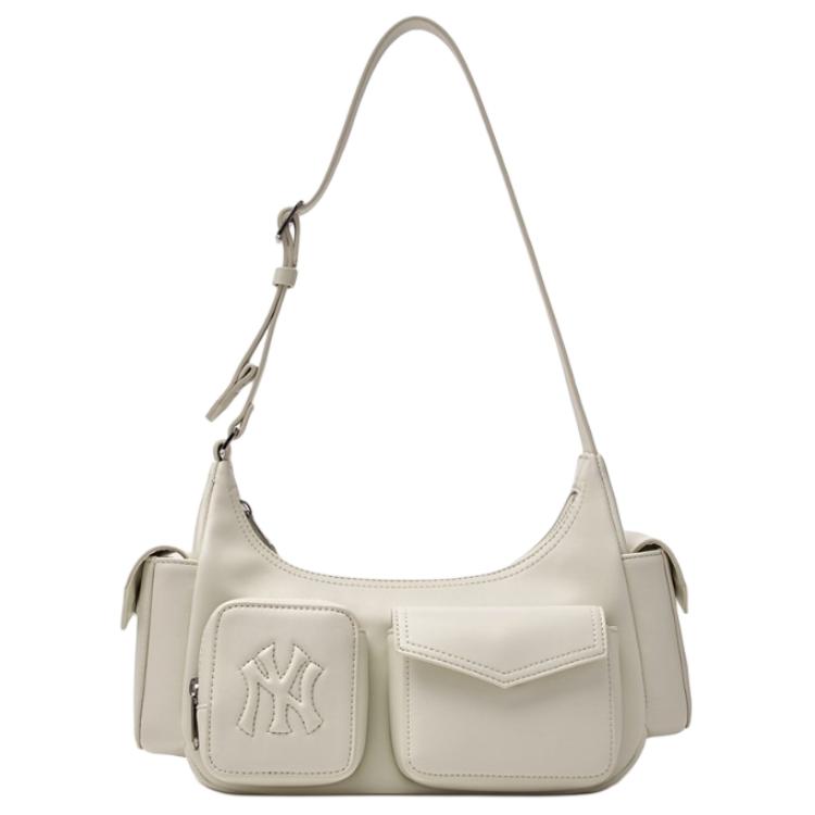 MLB Multi-Pocket Casual Work Style Polyester Shoulder Bag Women bags Cream 3ABQBV25N-50CRS