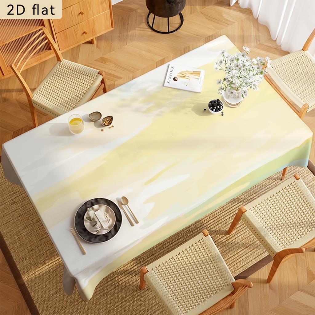 1pc 2D Flat Banner, Soft Yellow-Green Watercolor Background Tablecloth, 2D Flat Rectangular Table Decoration for Kitchen and Dining Room, Party Tablec