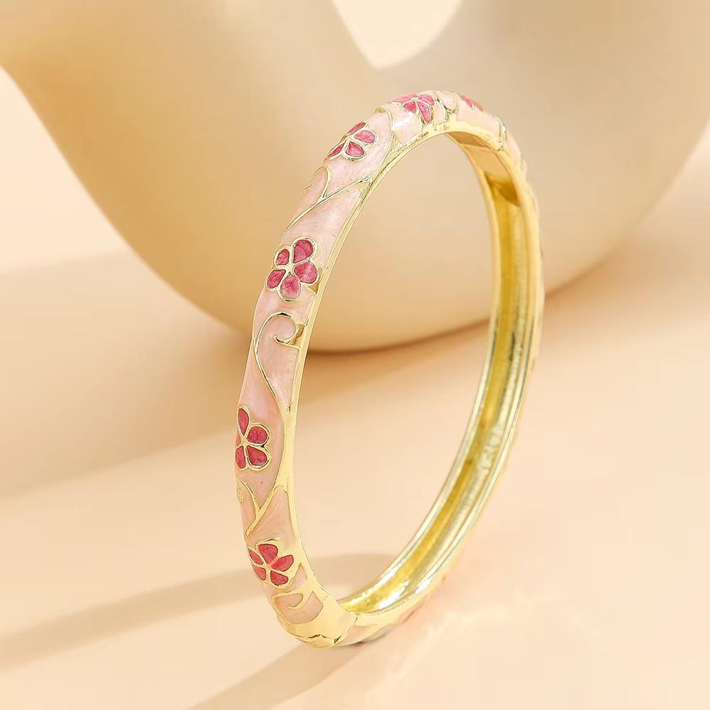 Fashion Style Flower Enamel Bracelet for Women Gold Plated Pattern Enamel Cloisonne Bangle Luxury Jewelry Gifts