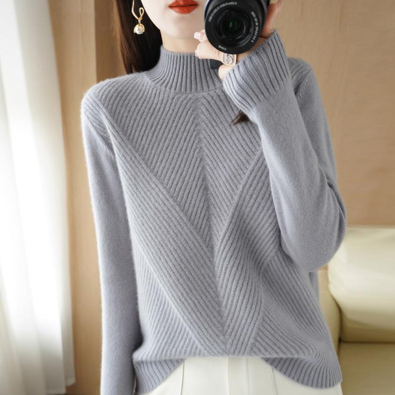 INDFS Женская мода Повседневный Осень Зима Однотонный Принт Длинный Рукав Полуводолазка Свитера