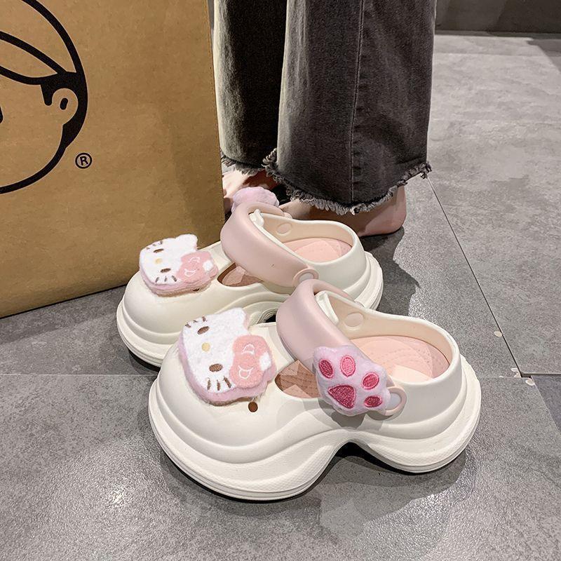 Милая мультяшная пляжная сумка Hello Kitty, тапочки-голова, носить весной и летом 2025 года, новые нескользящие удобные прохладные тапочки на толстой подошве