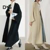 Весенне-осенний женский свободный длинный свитер, пальто с длинным рукавом, однотонный, до щиколотки, с открытой передней частью, вязаный кардиган, верхняя одежда