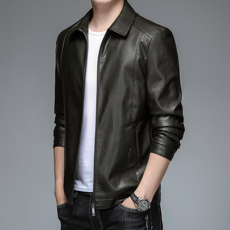 Осенне-зимняя куртка из натуральной кожи с лацканами из овчины для мужчин, большой размер, модная утолщенная бархатная куртка для среднего возраста