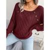 Women Warm Knitted Sweater Autumn Winter Casual Square Collar Studded Button Twist Knit Pullover Jumpers