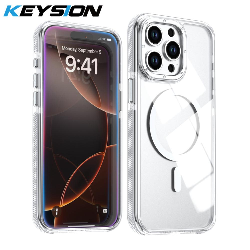 KEYSION Прозрачный магнитный чехол для MagSafe для iPhone 14 15 Pro Max Беспроводная зарядка Ударопрочный чехол для телефона для iPhone 14 15 Plus