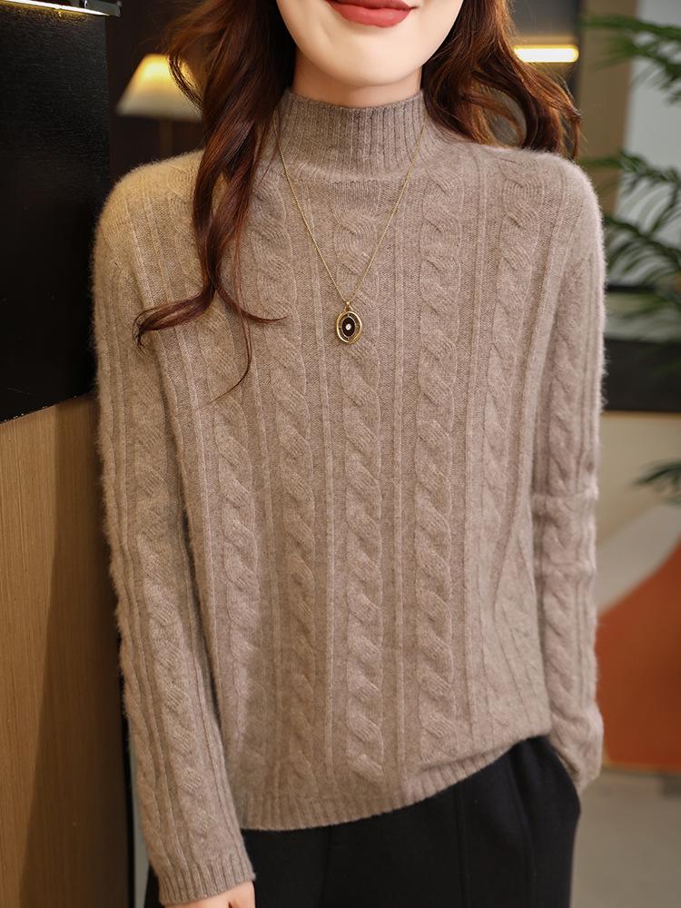Four-Strand Thick Cable Knit High-Neck Cashmere Sweater - Slim-Fit, Soft and Smooth Women's 2025 Autumn/Winter Collection.