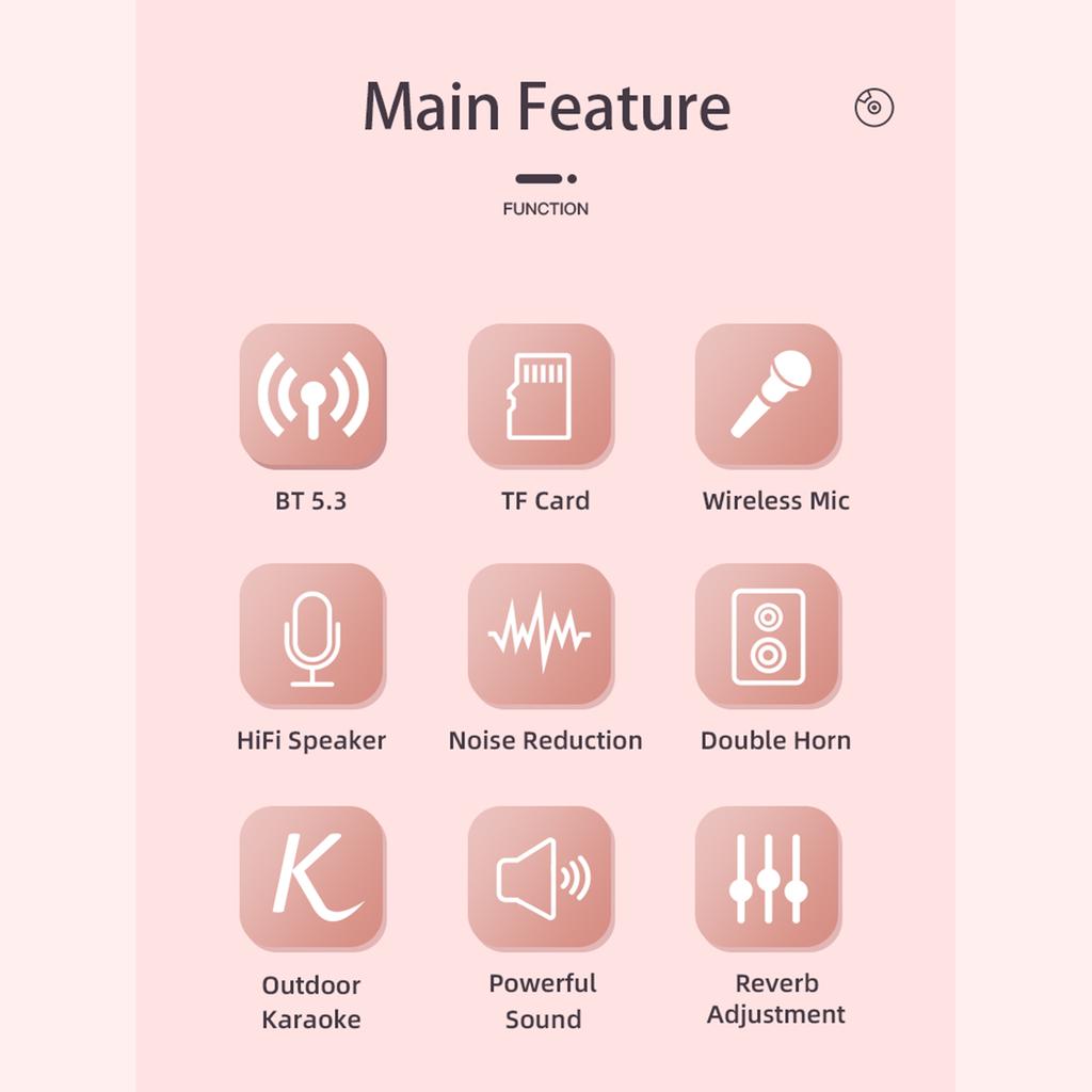 Мини-караоке-машина BT Караоке-динамик с беспроводными микрофонами Ослепительный цветовой световой эффект для