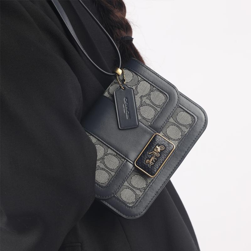 Coach Alie 18 Monogram Print Adjustable Shoulder Strap Jacquard Fabric With Calfskin And Snakeskin Messenger Bag Women bags Dark-Blue 4616-B4RH3