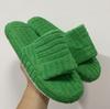 Luxury Brand Peep Toe Slippers Green Slides for Women Flat Shoes Outwear Plush Platform Female Floater Boots Plush Mules Clogs