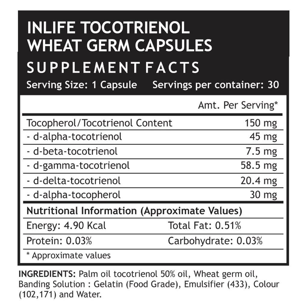 Токотриенол и масло ростков Пшеницы (30 кап), Tocotrienols + Wheat Germ Oil,  INLIFE