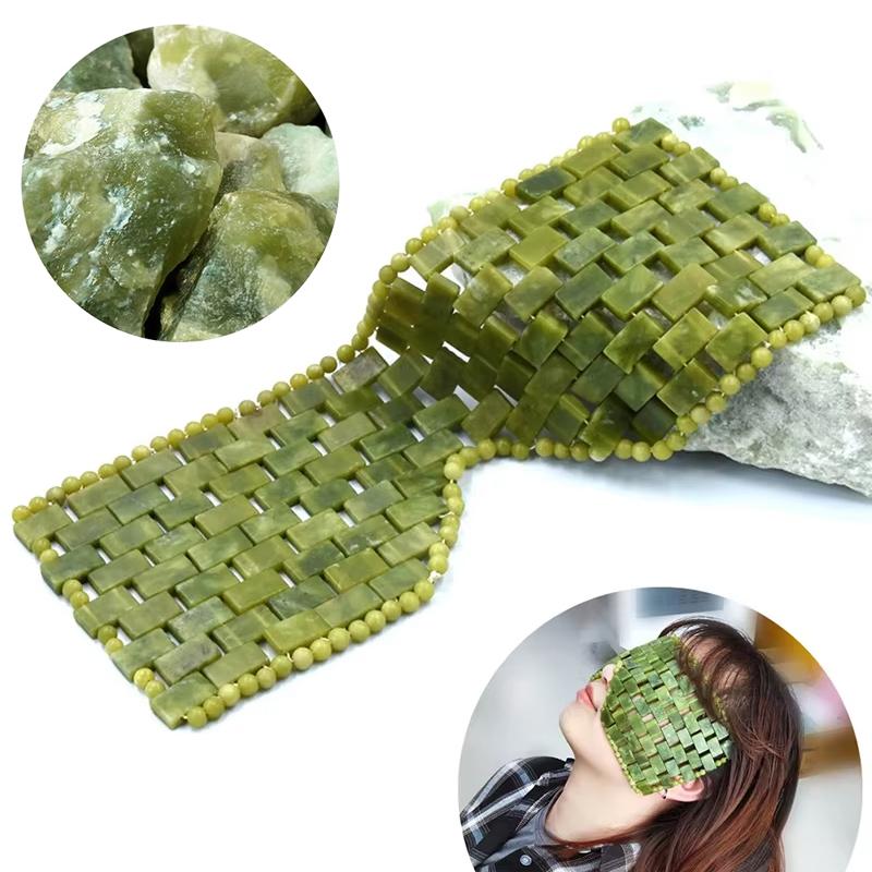 Natural Cooling Sleep Mask Jade for Eye Face Massage Stone Jade Roller Gouache Scraper Massager Set Skin Care Tools