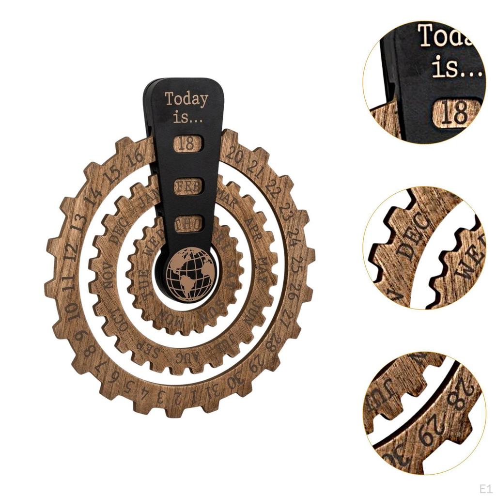 Calendar Wooden Discs Collector's Art Ornament Rotatable Rotating for Bookshelf