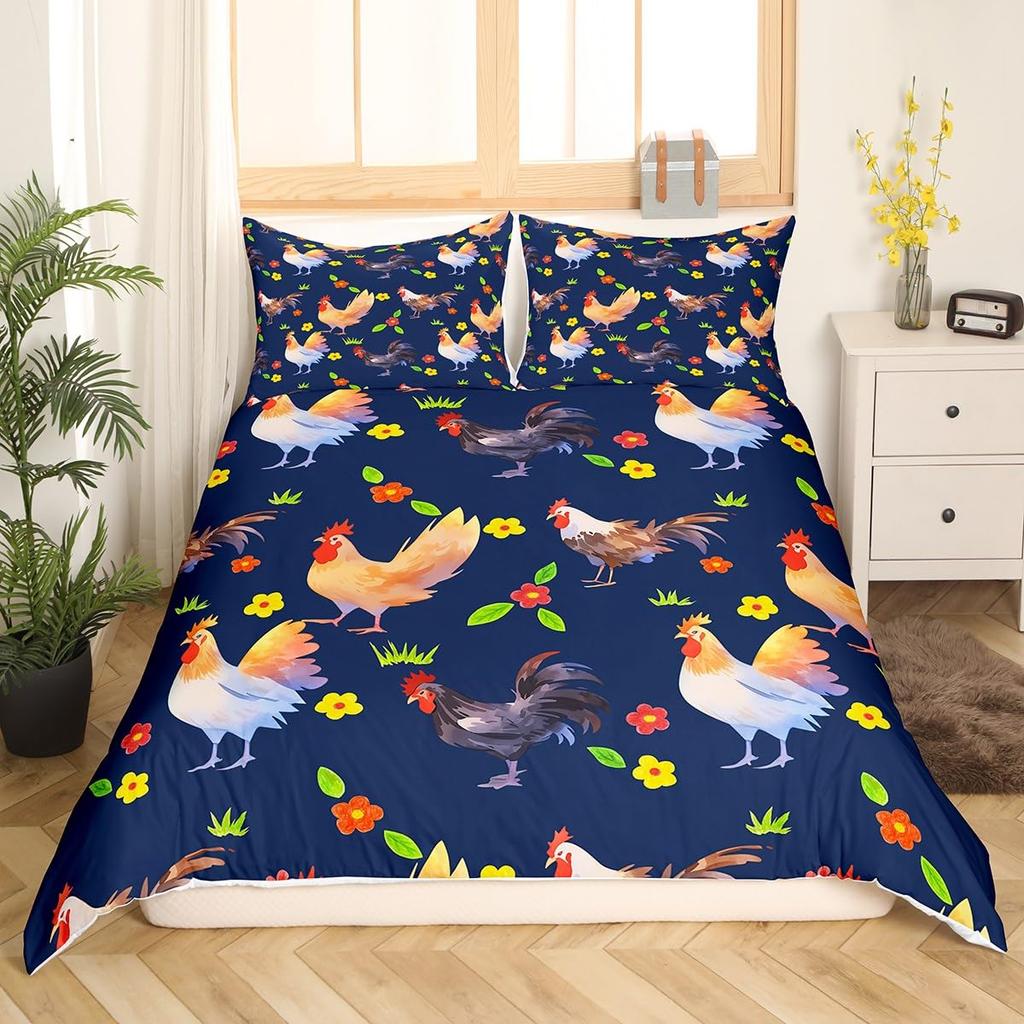 Комплект пододеяльника для фермерского дома с курицами, подсолнухами, животными, современный подарок для комнаты, ретро-доска, черно-белая клетка, пододеяльник