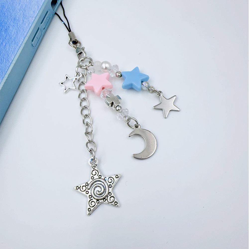Key Chain Silver Pentagram Phone Pendant Heart Y2k Star & Cross Phone Strap Girl Gift