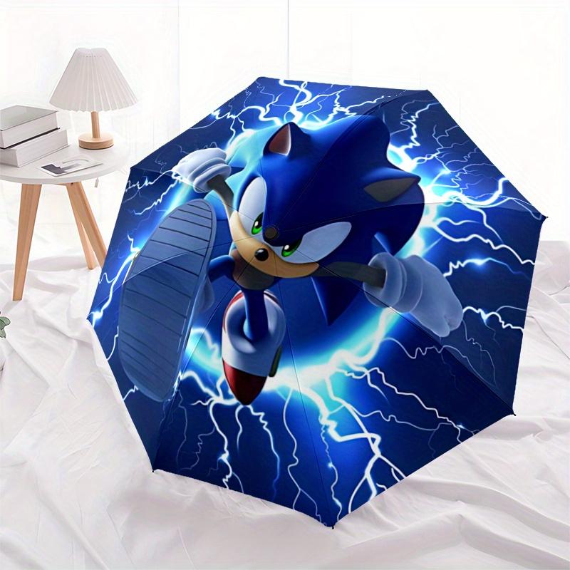 1pc Sonic the Hedgehog Automatic Folding Umbrella - Portable 3-Fold Design, 8-Bone Iron Frame, Outdoor, Ideal Gift for Fans, Travelers, Daily Use
