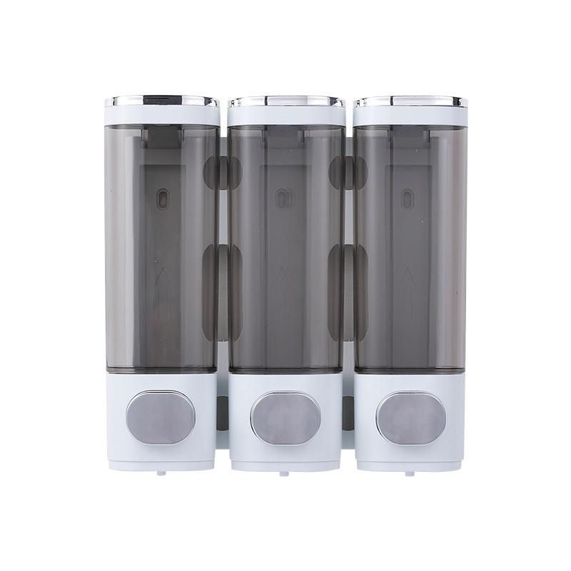 Wall Mount Triple Head Soap Dispenser, No Drill Manual Press Liquid Soap Container for Hotel & Home, Shampoo Shower Gel Dispenser Box
