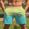 Летние Уличные Виды Спорта Обычное Издание Мужские Повседневные Пляжные Шорты на Шнурке Синий Градиент Желтый Цифровая Печать