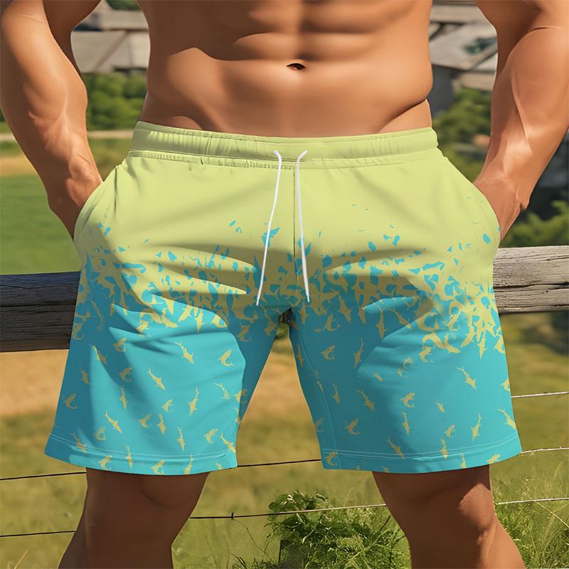 Летние Уличные Виды Спорта Обычное Издание Мужские Повседневные Пляжные Шорты на Шнурке Синий Градиент Желтый Цифровая Печать