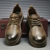 Italian Thick Bottom Men Casual Leather Shoes Outdoor Antiskid Tooling Shoes Beef Tendon Outsole Leather Lace Up Oxford Shoes