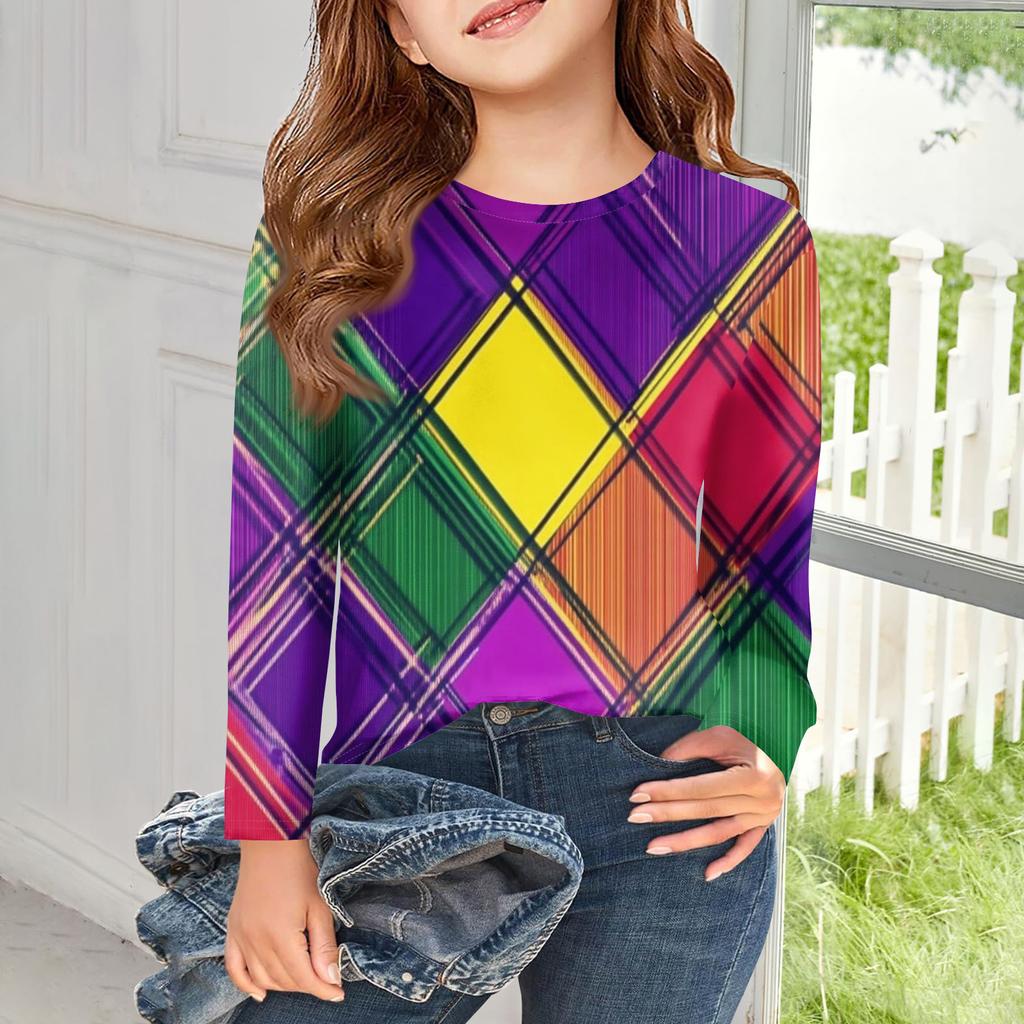 Футболки с длинным рукавом для девочек, детские осенние топы, с круглым вырезом, с принтом, базовые футболки