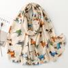 Autumn And Winter Cotton And Hemp Texture Scarf Cartoon Fashion Dog Animal Silk Scarf Warm Shawl For Women