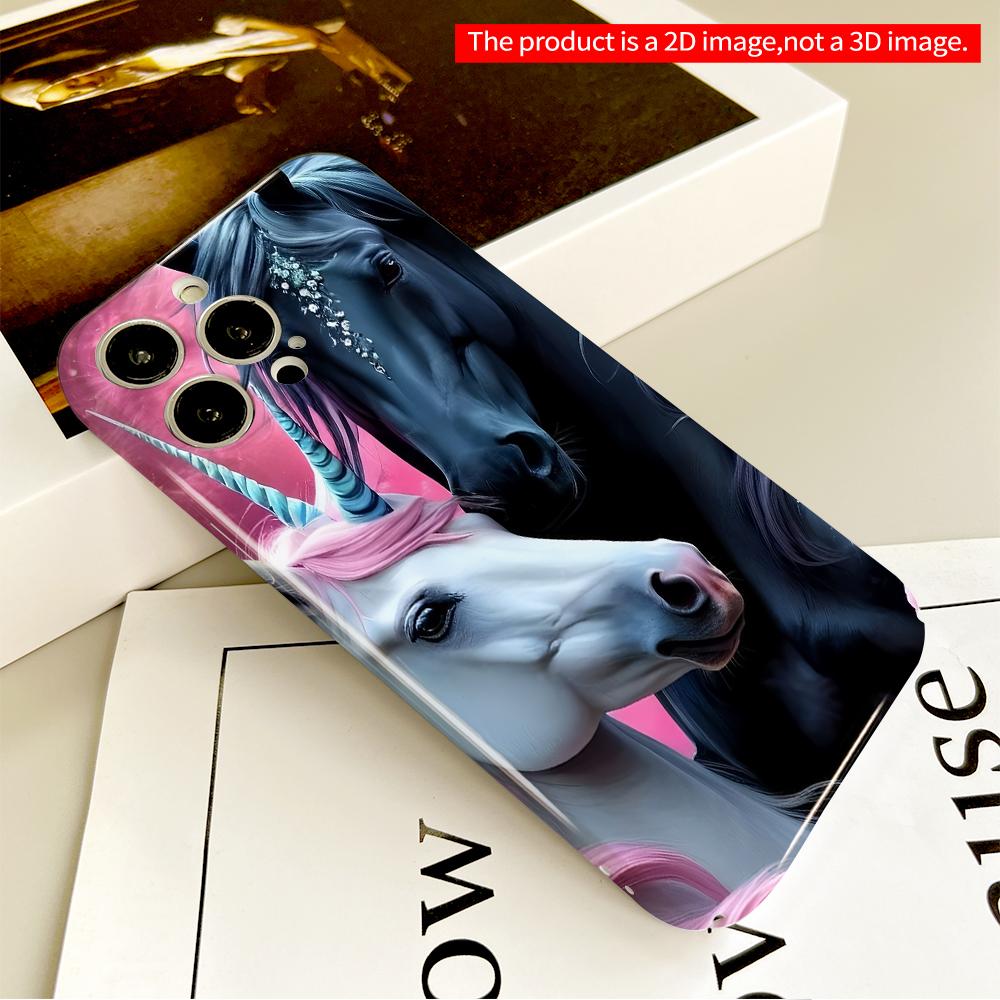 2DFlat Unicorn Duo in Pink Sky All inclusive film hard phone case, compatible with iPhone 18 Pro Max 17 16 15 14 13 12 11