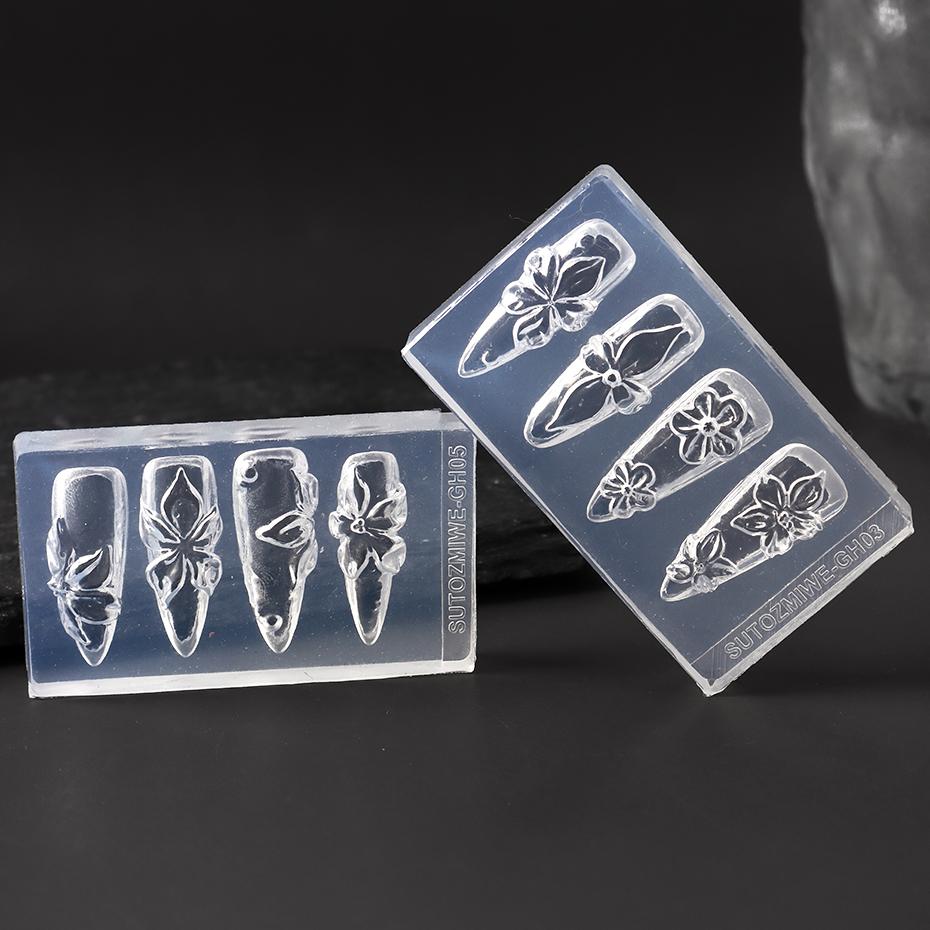 Xiaomi 2pcs 3D Lily Floral Nail Silicone Molds Flower Nail Art Mold Carving Template Stencil Sculpting Mould Nail Charms Decorations