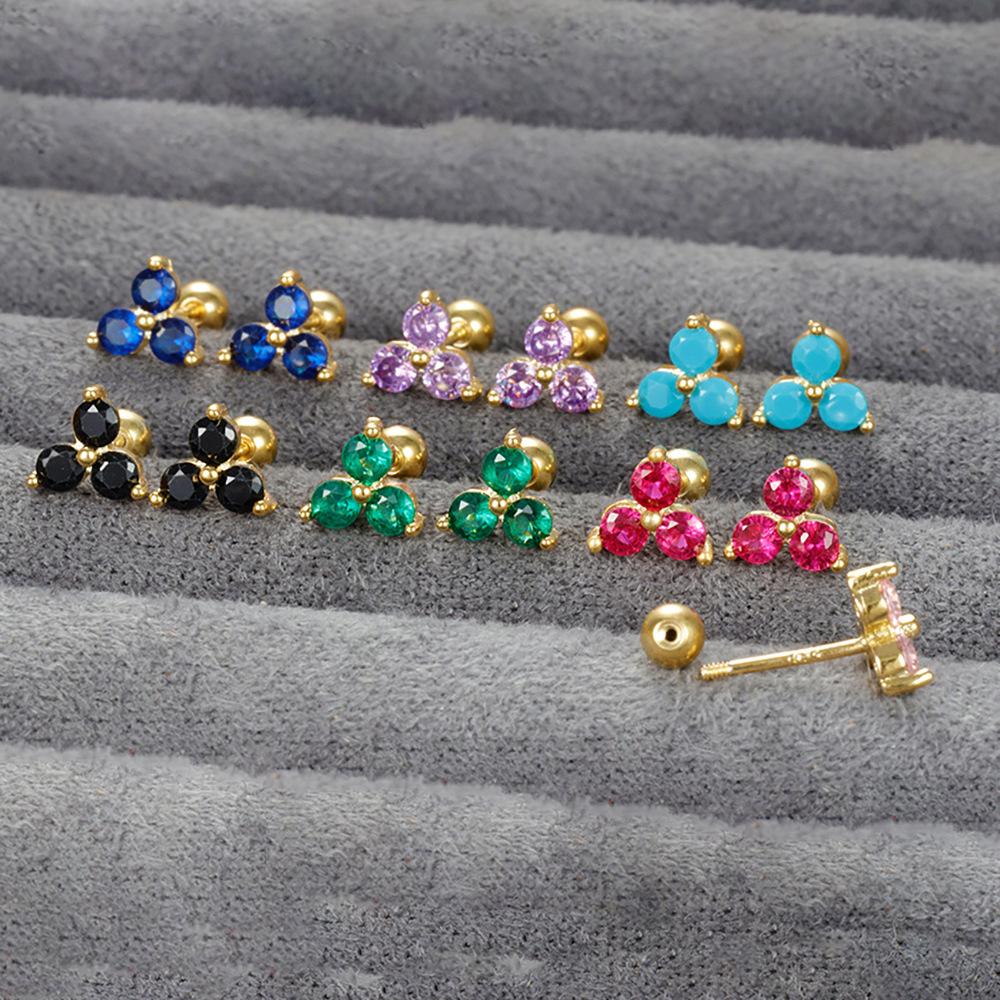 Korean Earrings Geometric Triangle Color Piercing Ear Stud Ximang Seller in Europe and America Mini Bone Studs Simple