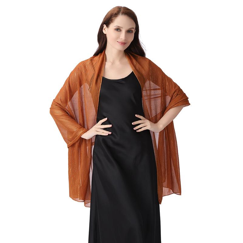 Элегантная шаль-накидка 70*200 см для женщин, официальная, легкий прозрачный шифон, со стразами и серебряной проволокой