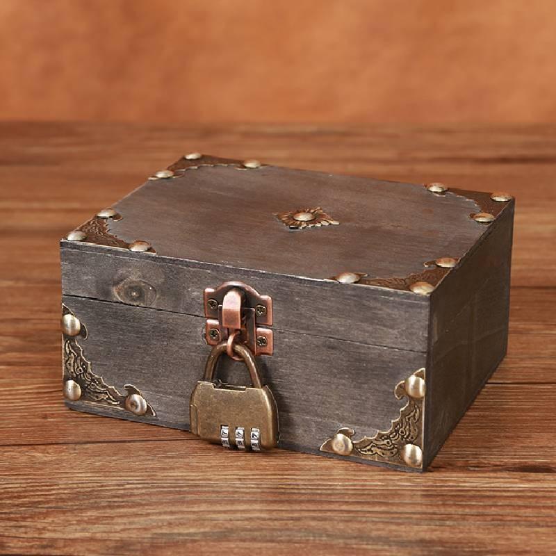 New Chinese Style Wooden Desktop Organizer Box With Lock For Jewelry Storage