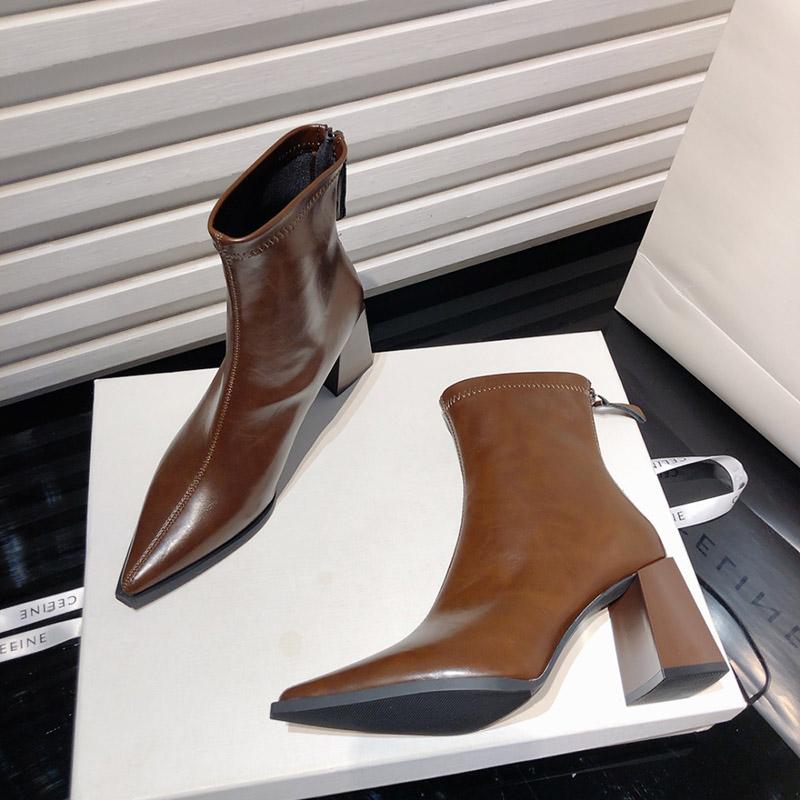 Женские ботильоны с острым носком, модные элегантные туфли из мягкой кожи, женские современные короткие ботильоны на толстом каблуке
