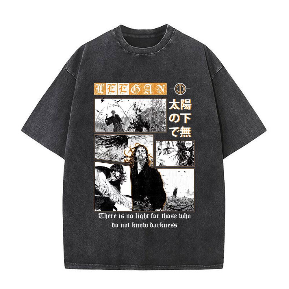Vintage Washed Anime Vagabond Miyamoto Musashi Sasaki Kojiro T-shirts Men Women Clothing Casual Short Sleeve T Shirts Streetwear