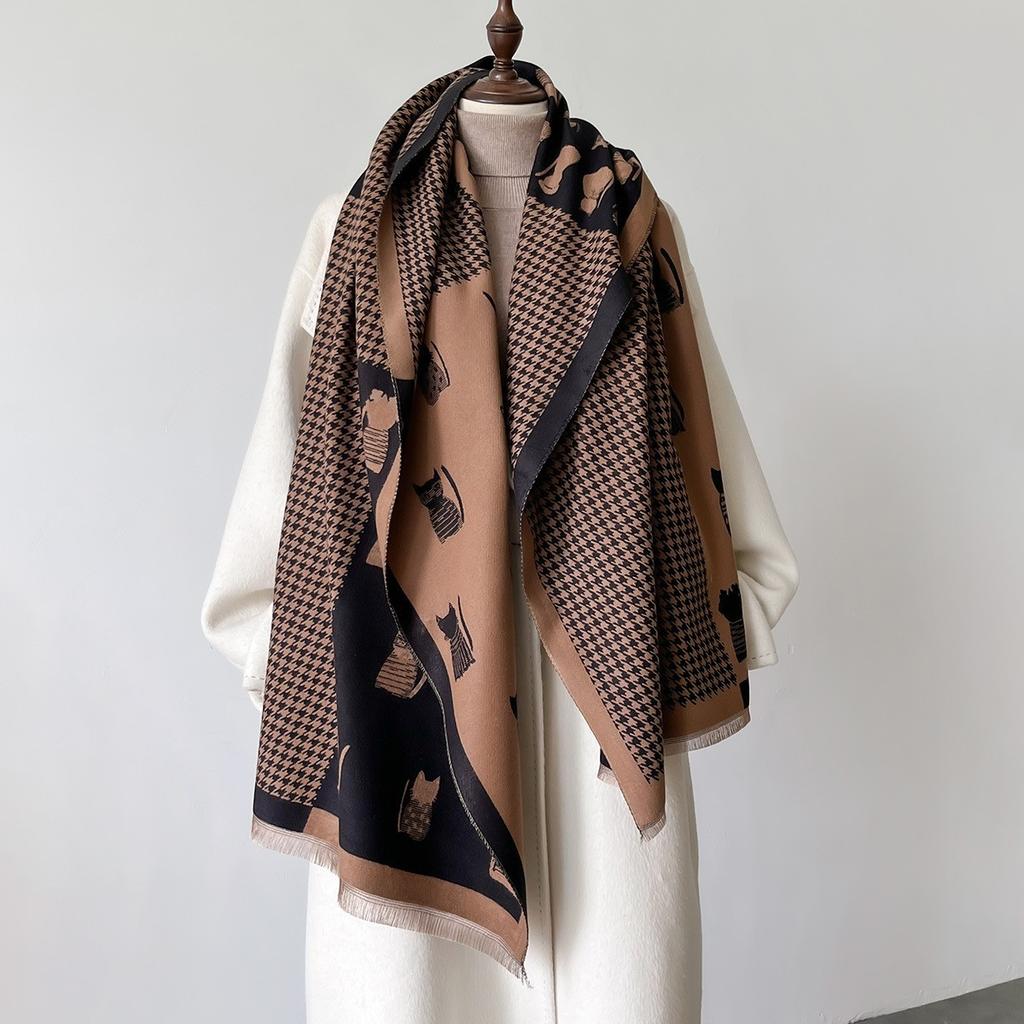 Winter Women Print Warm Scarf Cashmere Pashmina Double Sided Scarves Shawls Female Thick Blanket Wrap Bufanda Stole Echarpe