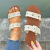 Wind One-word Round Head Sandals Women's Metal Decorative Flat-bottomed Slippers