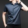 Short-sleeved Shirt Men's Summer Concealed Button Lapel Solid Color Seamless Light Luxury Men's Short-sleeved Shirt