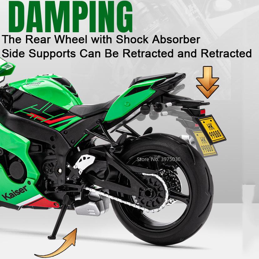 1/12 Kawasaki ZX-10R Мотоцикл Игрушечная модель автомобиля Литье под давлением со звуком и светом Подвеска заднего колеса Модели транспортных средств Коллекционируйте подарки