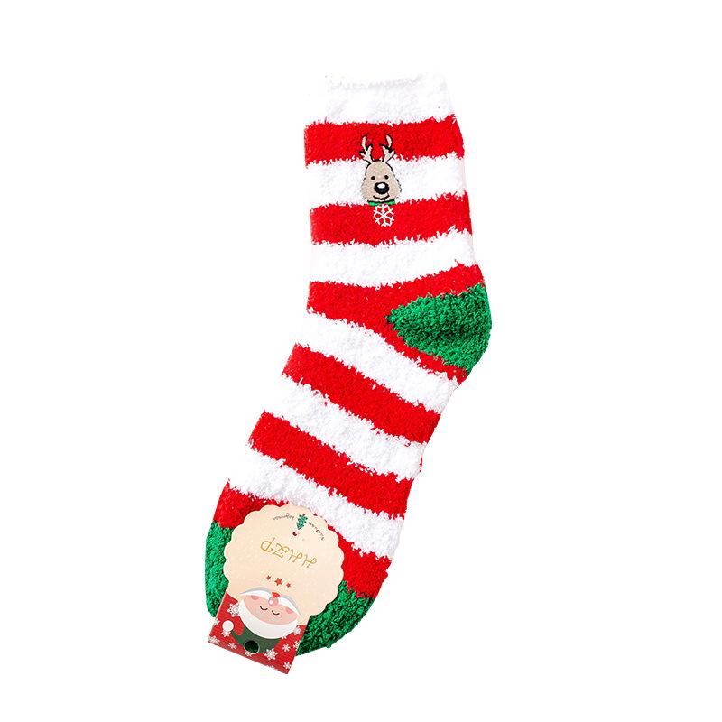 Уютные рождественские носки из кораллового флиса - Полосатые и в горошек, Японский/Корейский стиль, На велюровой подкладке, Утепленные для зимней домашней носки