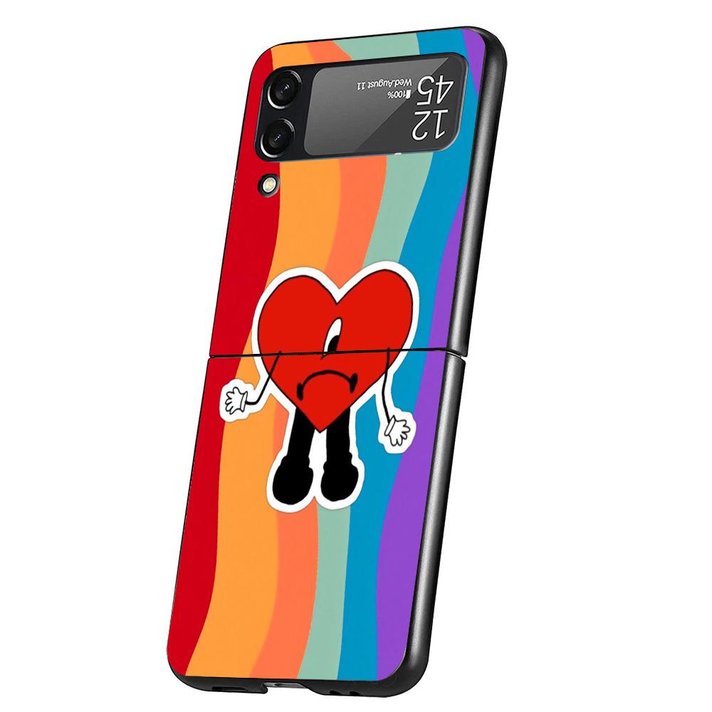 Bad Bunny Heart Case Phone Cover for Samsung Galaxy Z Flip 6 5 4 3 5G ZFlip6 ZFlip5 ZFlip4 ZFlip3 Black Hard Trend Fundas