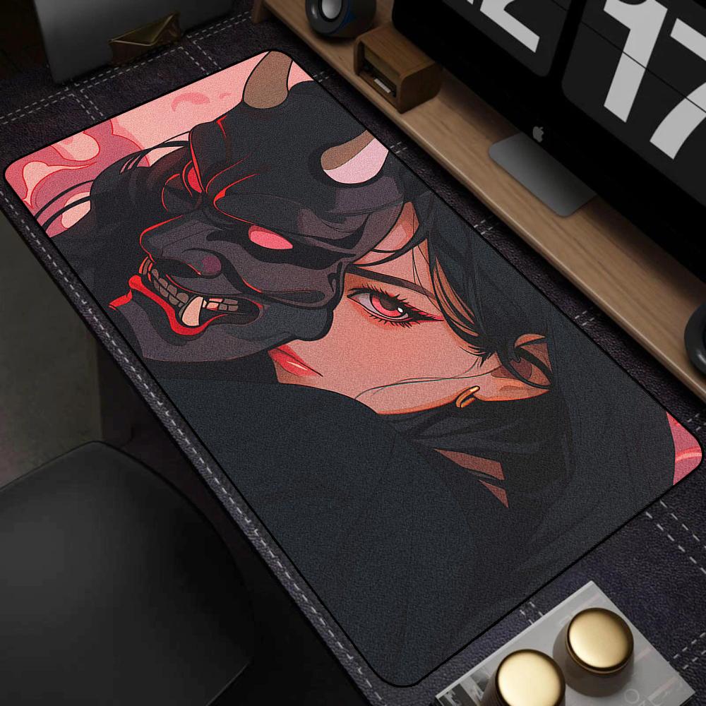 Игровой коврик для мыши 90x40 см Самурай Они Маска Девушки из Японии Deskmat Большой Игровой Профессиональный Премиум Коврик для мыши Аксессуары для контроля скорости