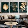 Solid Wood Frame Abstract Golden Plant Leaves Style Canvas Painting Landscape Leaf Posters and Prints Wall Art Picture for Living Room