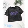Summer Cotton Crop Tops Women Milfa Letter Prints Washed T-Shirts Distressed Regular Fit O-Neck Streetwear Clothes