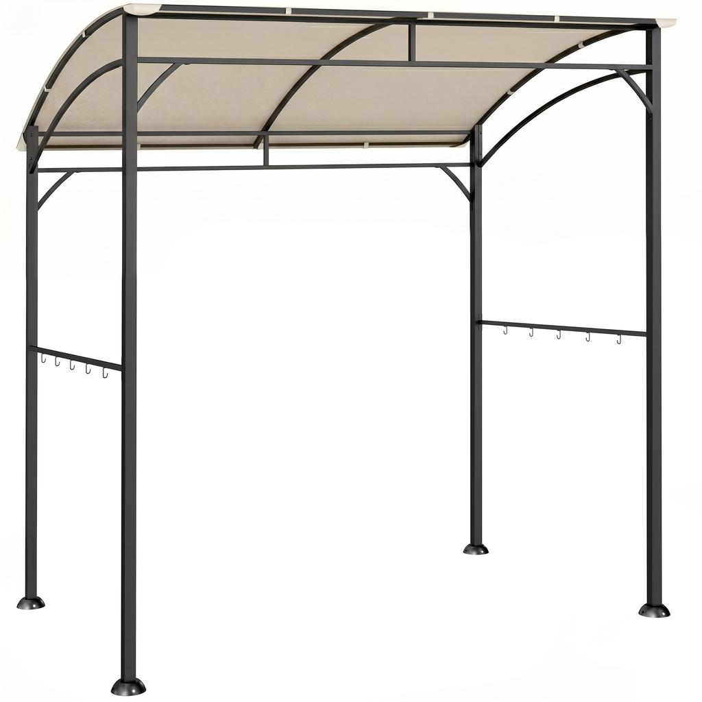 2.2 x 1.5 m BBQ Grill Gazebo Tent, Garden Grill with Metal Frame, Curved Canopy and 10 Hooks, Outdoor Sun Shade, Beige